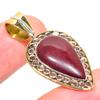 Natural Red Jasper Gemstone TwoTone 925 Solid Sterling Silver Pendant 1.50" L2s85