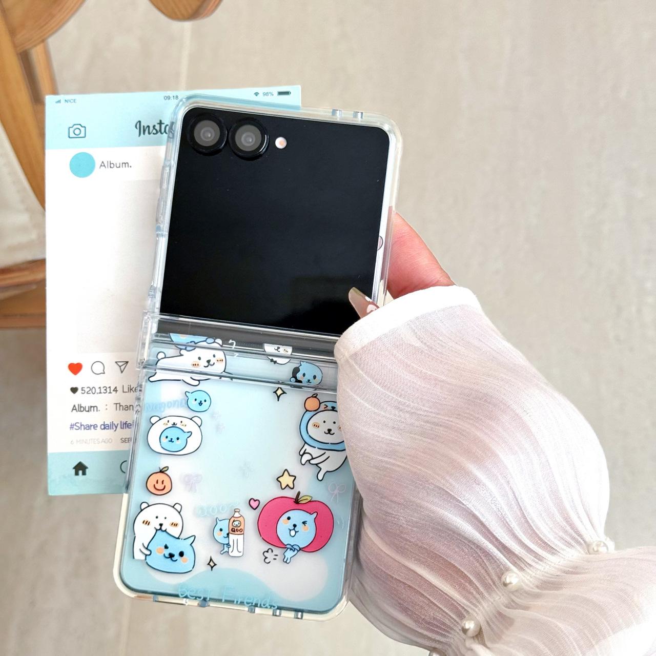 

Цветочный чехол в корейском стиле для Samsung Z Flip7, защищенный от падений, для женщин - Подходит для Z Flip6, Flip3, складного экрана, креативный дизайн Z Flip3