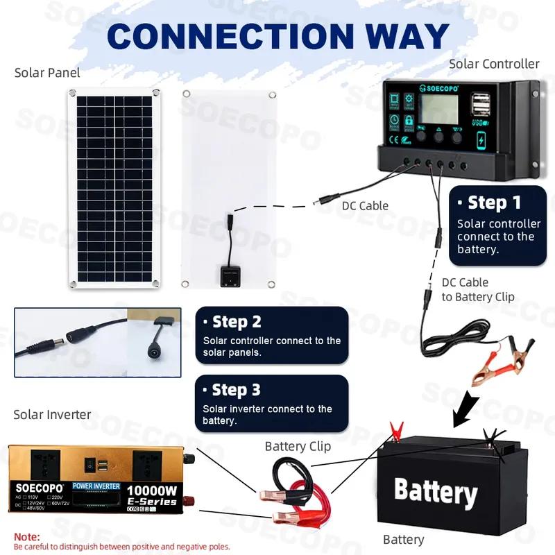 (US Stock) 10000W Peak Solar Generator Kit Intelligent Inverter 12V To 110V 200W Panel 100A Controller System for Home Car