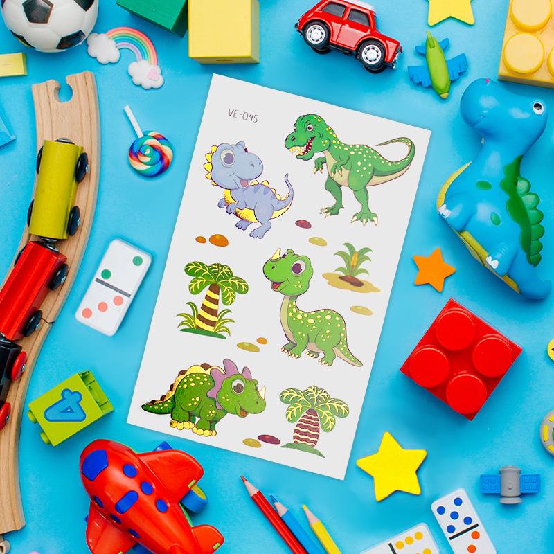 Metallic Cartoon Dinosaur Tattoo Stickers for Men and Women - Face and Arm Designs