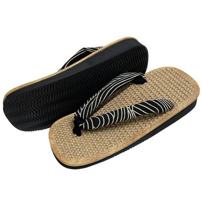 Edoten Geta Made In Genuine Hemp Zori Black Sponge Japanese Patterned Wave Size L Sandals, Japan, Outerwear, Japanese-Style Sandals, Sole,