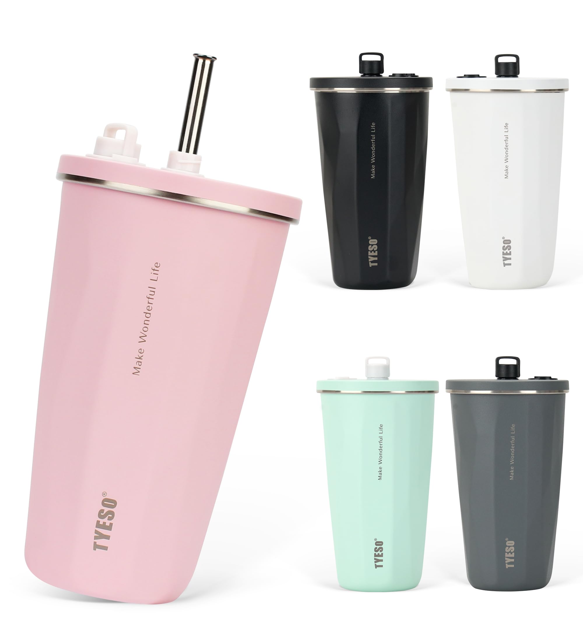 

в социальных TYESO Тамблер из нержавеющей стали с вакуумной изоляцией сохраняет горячим или легко направлять большой 2025 улучшенная версия [Популярные СМИ] соломинка, 600 мл, сталь, крышка,