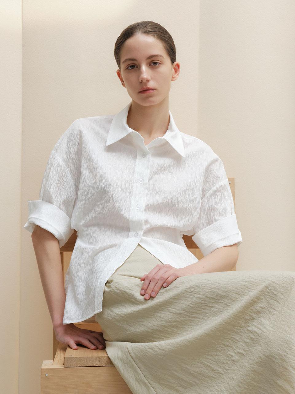 Ed Mang Seersucker Rolled-Up Half Shirt - White White
