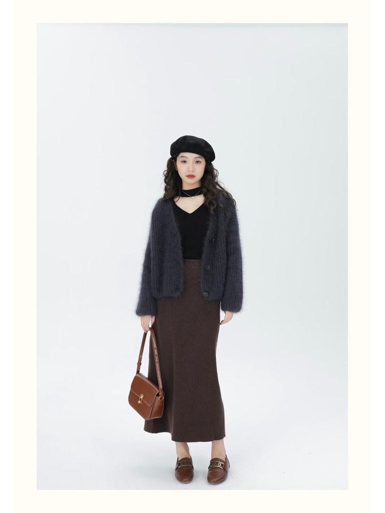 Korean Style V-Neck Loose Knit Cardigan - Soft, Fluffy, Gentle Women's Fashion