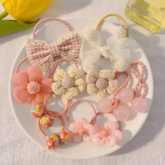 Kawaii Flower Bow Scrunchies Set Children Gift Girls Elastic Hair Rubber Bands Accessories Tie Hair Ring Rope Headdress Headwear