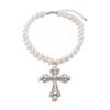 Goth Simulation Pearl Cross Pendant Necklace for Women Y2k Gothic Jewelry Chokers Cross Party Jewelry Gifts