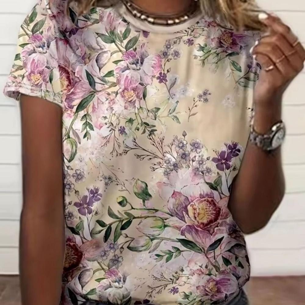 Summer Women's 3D Printed Crew Neck T-Shirt Fashion Versatile Breathable Trend Casual