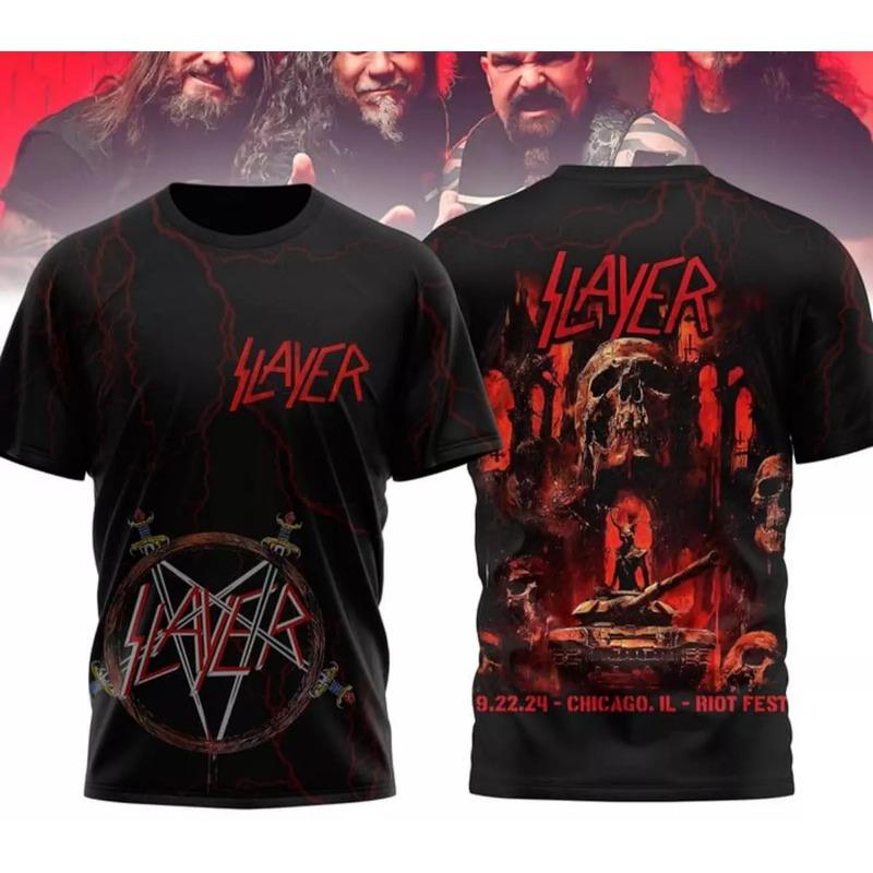 3D Printed T-shirt From Metal Rock Band Slayer Men's T-shirt, Hip-hop Street T-shirt, Fashionable Short-sleeved Top