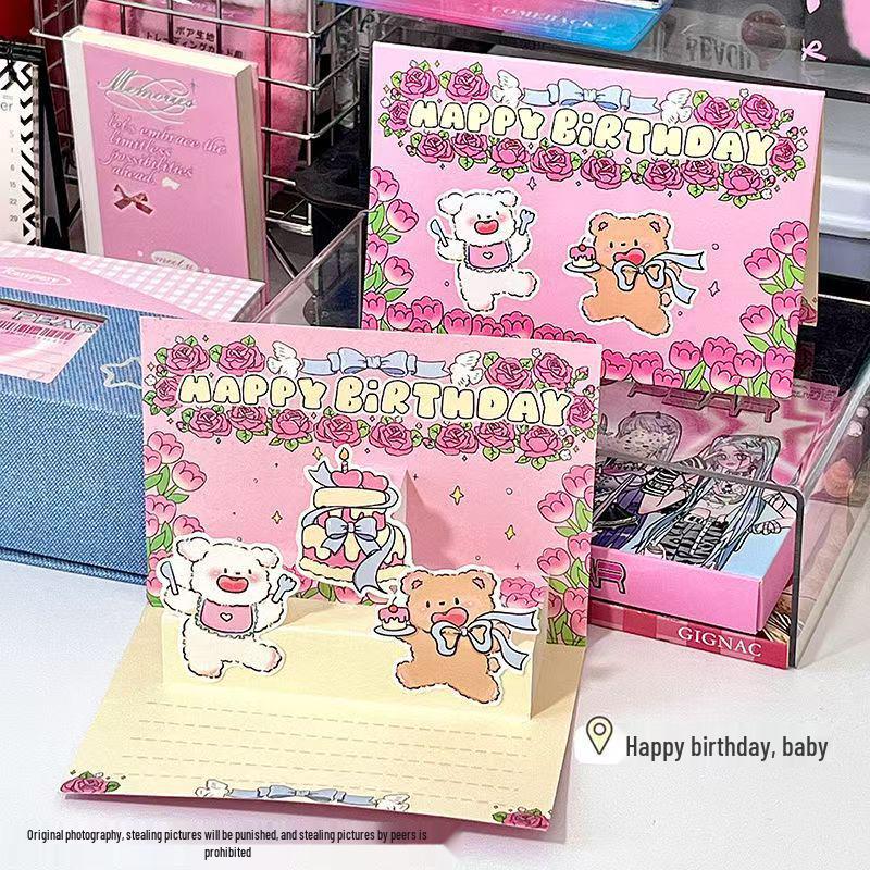 Creative 3D Cartoon Birthday Card: Folding Surprise Gift for Couples & Angels