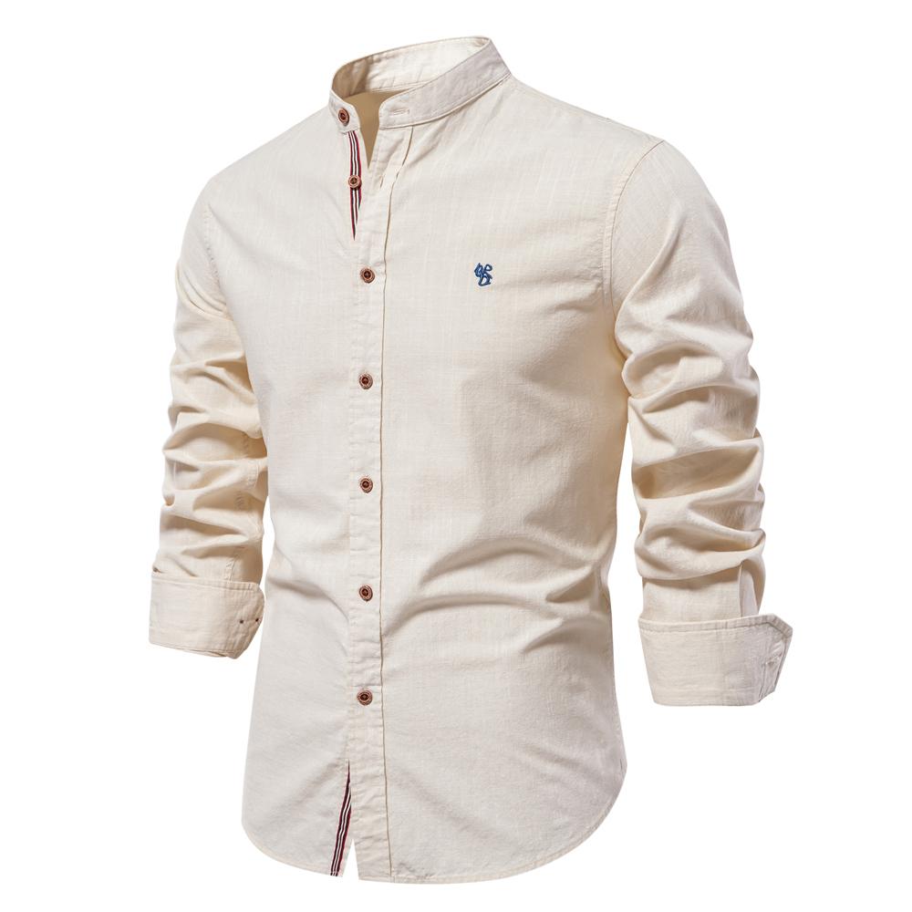 Camicia Sociale in Cotone da Uomo Tinta Unita Manica Lunga Camicia di Alta Qualità per Uomo Primavera Stand Casual Camicie da Uomo