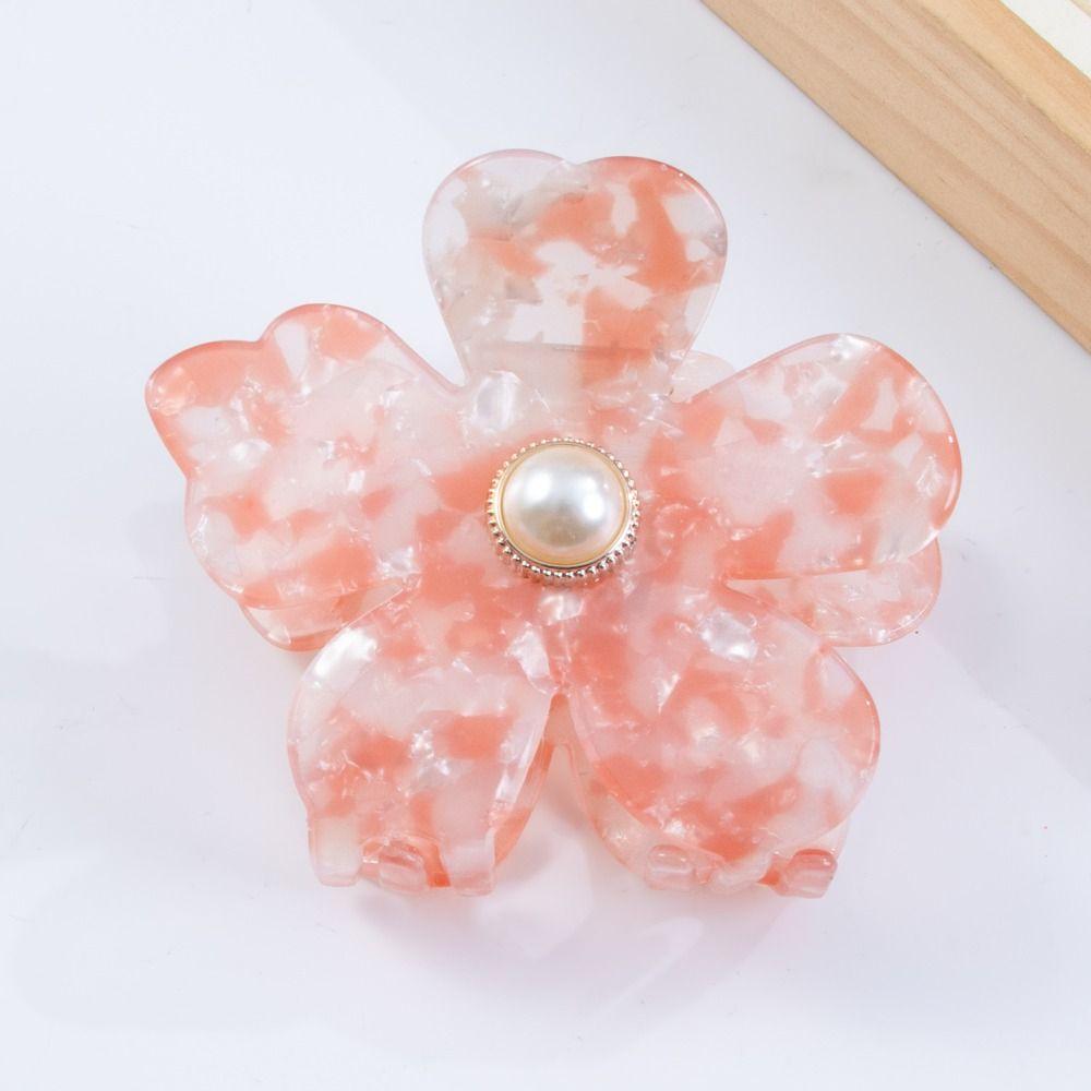 Elegant Pearl Crab Clip Non-slip Floral Hair Clip Shiny Flower Hair Claw Girls