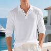 Mens Linen Loose Long Sleeve Casual Polo Shirt
