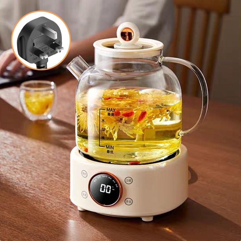Bouilloire Bien-être Entièrement en Verre Grande Capacité 1,2L Bouilloire Santé à Température Constante Théière à Fleurs Multifonctionnelle Ménagère
