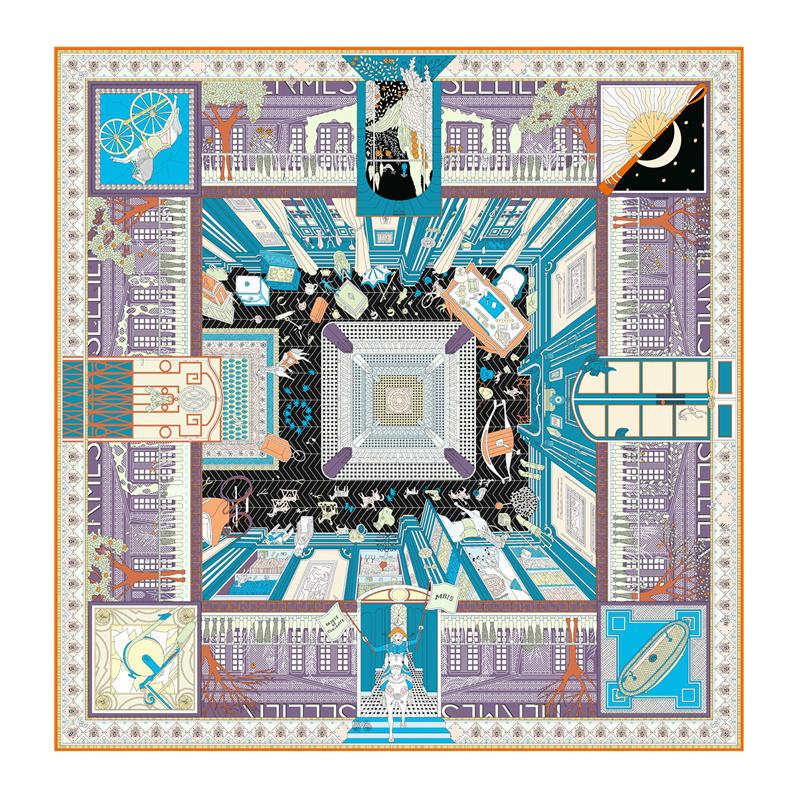 

Silk Scarf Women Palace Print Square Scarves Head Echarpes Silk Foulards Femme Wraps Beach Shawls Bandana Lady Hijabs 90CM 90CM x 90CM