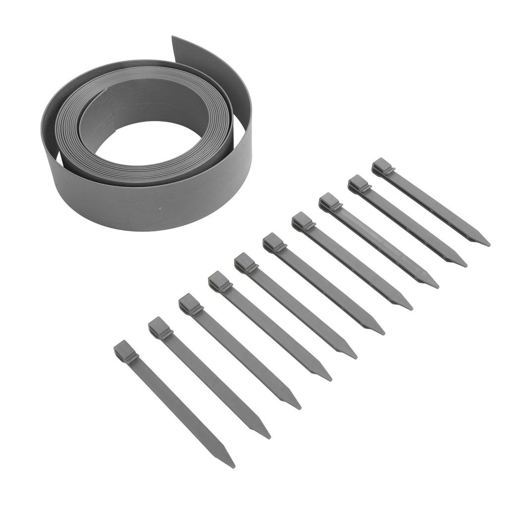 Plastic Garden Border Wood Grain Pattern Flat PE Landscape Edging Kit with Fixing Nails 10M Gray