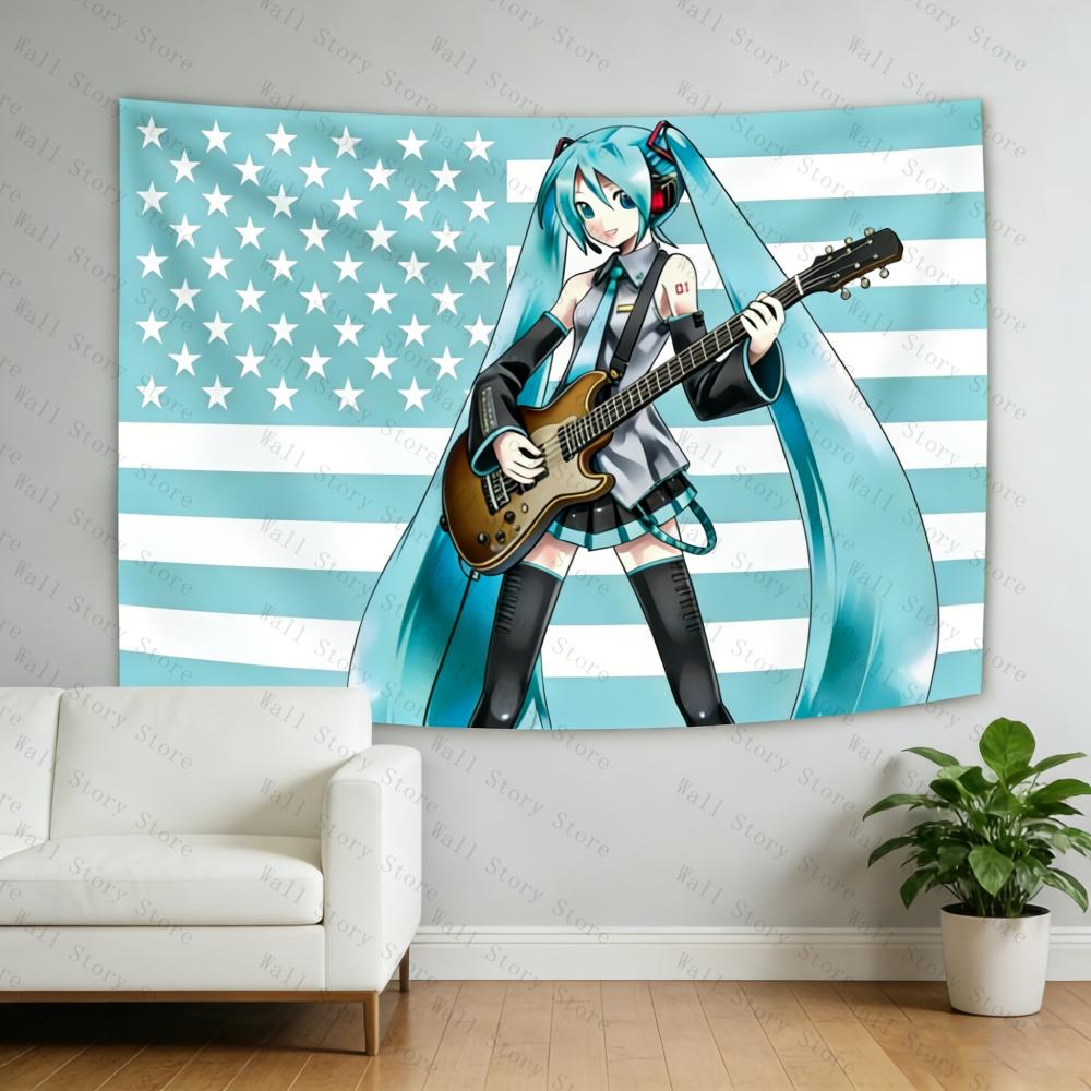 

Miku American Flag Tapestry Anime Background Dormitory Bedhead Tapestry Living Room Tapestry Bedside Sofa Background Tapestry 74x94cm(29x37in)