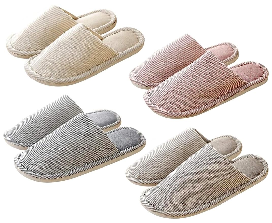 

Tzrcyc Комнатные Домашние Гостевые и Комнатные Пара Офисный Набор из 4 Тапочек, Застежка, Нескользящие, Моющиеся, Полосатые, Обувь, Тапочки, Тапочки, Женские