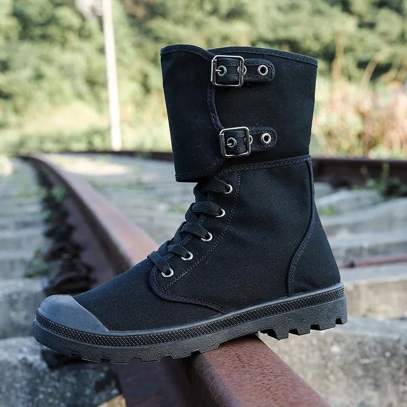 Fashion 2025 Classic Men Desert Boots Canvas New Mens Working Safty Shoes High Top Outdoor Men's Ankle Boots Fashion Botas Masculino