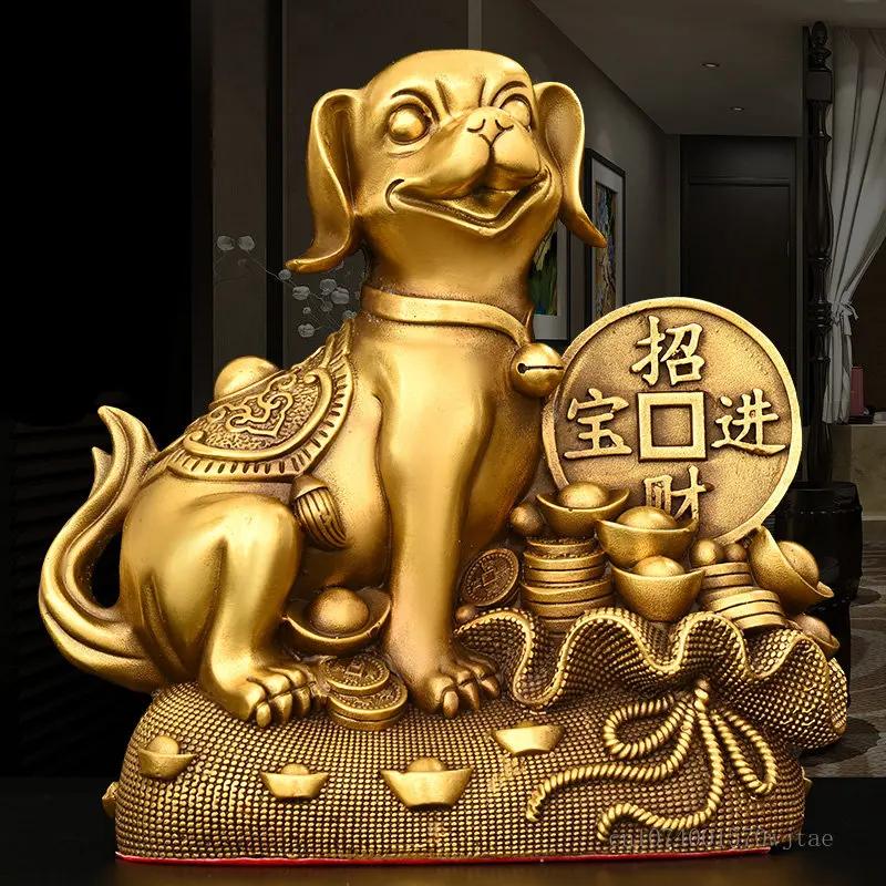 Creative Pure copper good fortune Dog Sculpture Decor Buddha hall worship porch handicraft Crafts Decor small Dog Sculpture, 1Pc