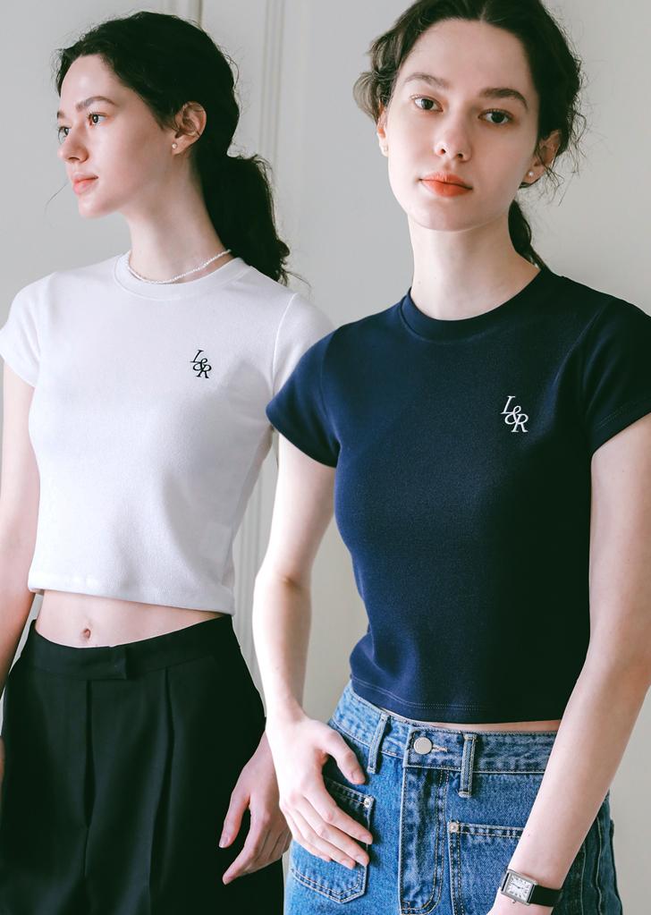 Rosiro [Set] L&R Slim Crop T-Shirt Navy/Free