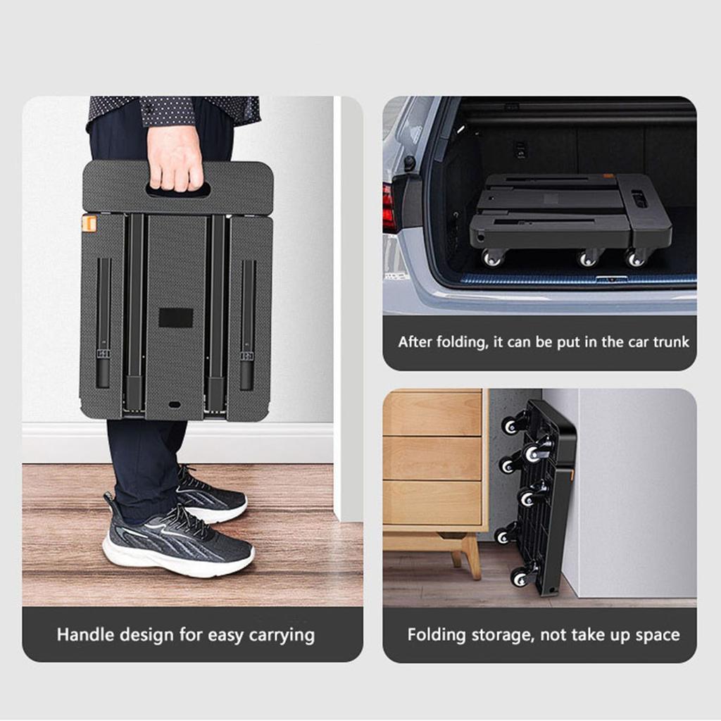 Klappbarer Transportwagen mit 6 Rädern und 2 Gummiseilen 500 lbs Ladeplattform Handwagen für Reisegepäck Shopping Schwarz