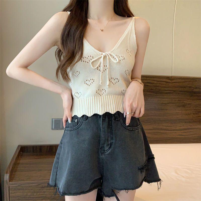 Knitted Camisole Vest for Women In Summer Sleeveless Sexy Short Style Inner Top Base Shirt