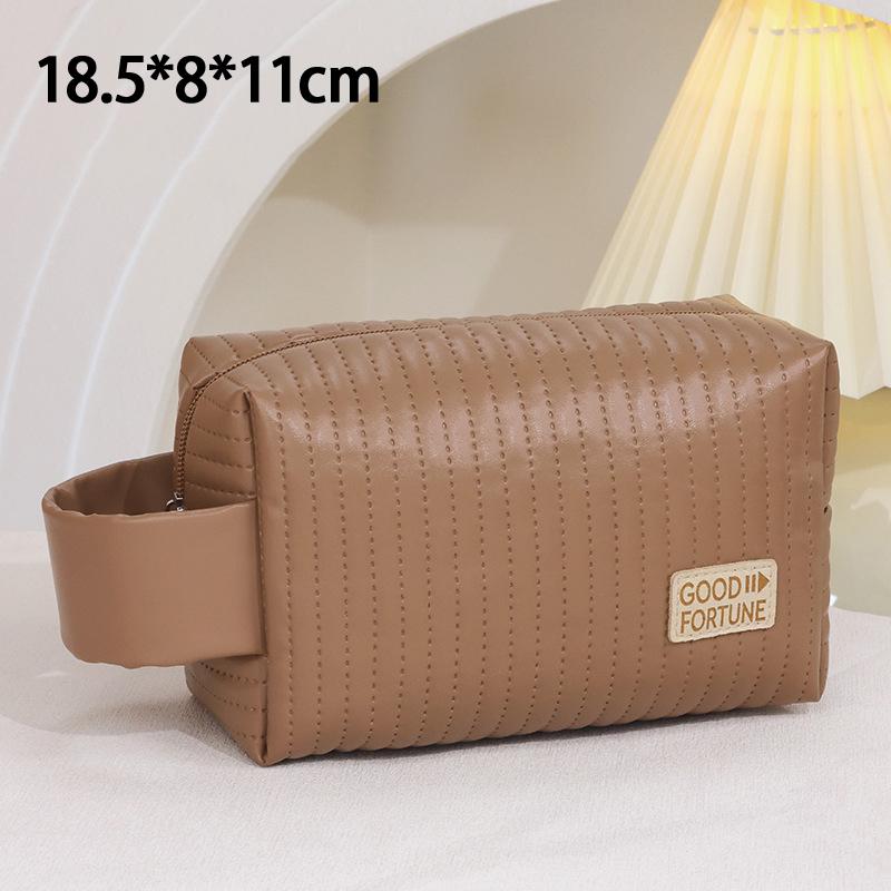 

Large Travel Cosmetic Bag Organizer Open-Top Cake-Shaped Solid Color Pu Tote Bag one size коричневий