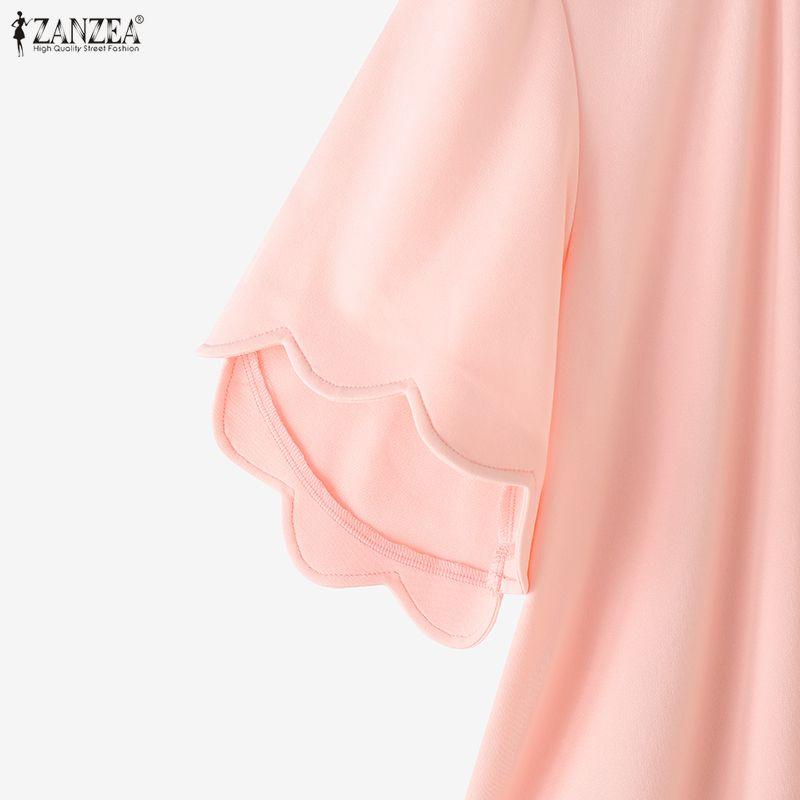 ZANZEA Camicetta da donna casual con colletto alla coreana, volant e maniche corte