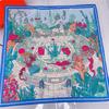 90Cm Luxury  Sea World Hijab Scarf Women Bandana Handmade Curled Twill Silk Square Scarf Luxury Foulard Head Scarves Shawls