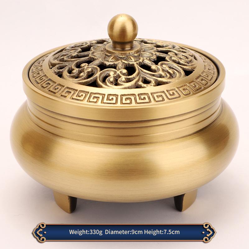 Carved Copper Incense Burner Pure Brass Vintage Metal Incense Burner Holder with Cover Office Home Deco Copper Incense