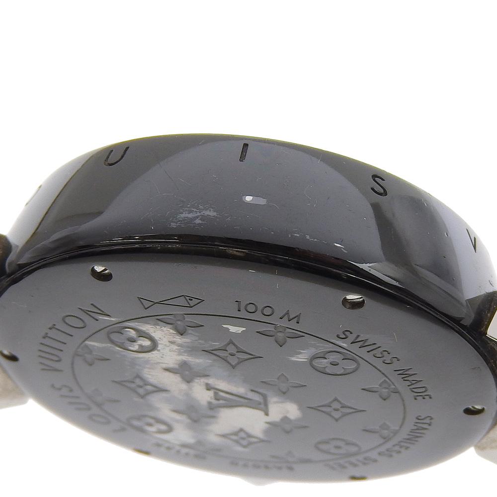 Louis Vuitton Tambour GMT Saatler Q113K siyah Kadran Paslanmaz Çelik/kauçuk Mekanik Otomatik erkek Kullanılmış