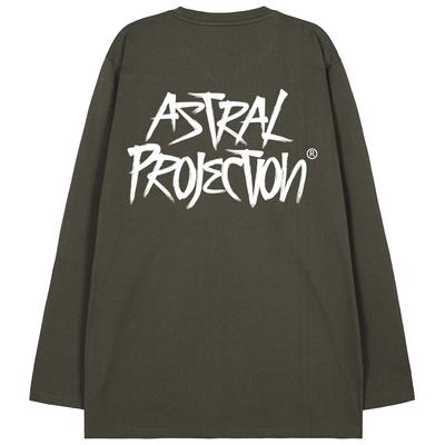 ASTRAL PROJECTION Graffiti Lettering Oversized Long Sleeve T-Shirt_Khaki