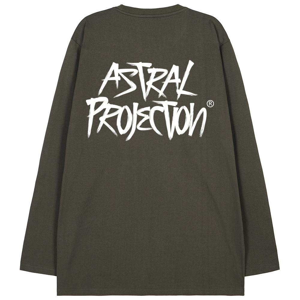 Astral Projection Graffiti Lettering Oversized Long Sleeve T-Shirt_Khaki Xl