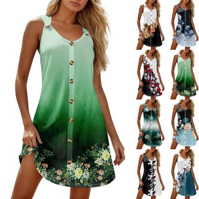 Summer Dresses For Women Beach Boho Sleeveless Printing Tshirt Tank Sundresses