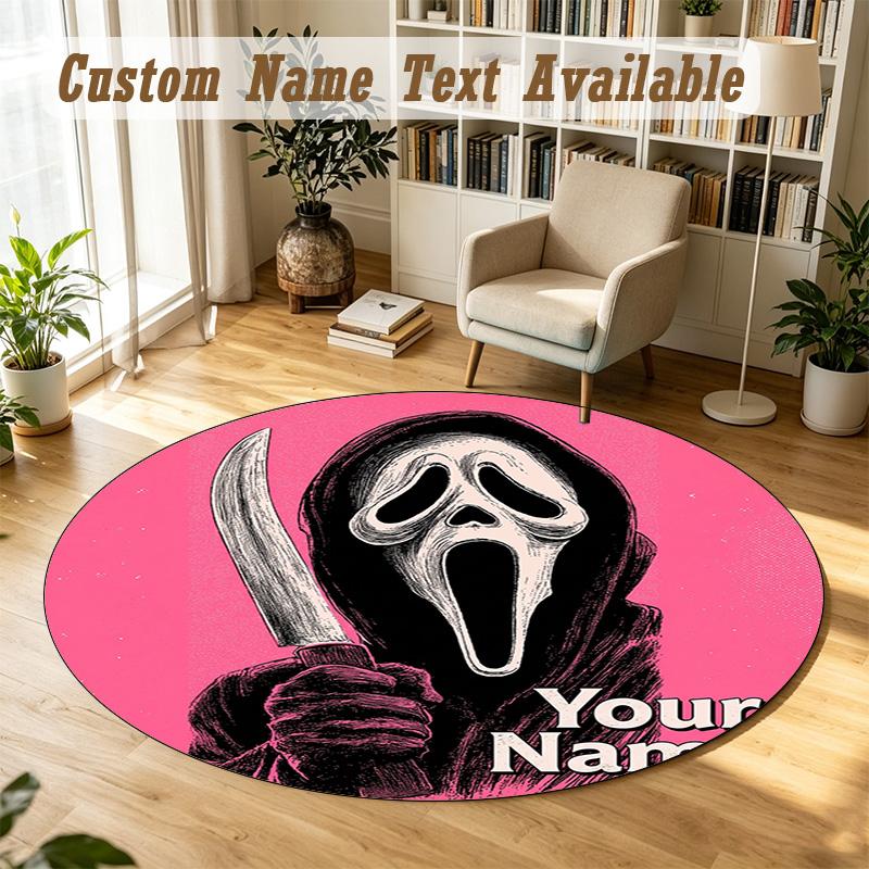 Scream Ghostface Personalized Round Rug Support Custom Name, Soft Home Decor Mat