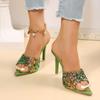 Fashion 2024 New Gradual Color High Heels Sequin Sandals Summer Fashion Slipper Fish Mouth Slim Heels Large Size Women's Shoes