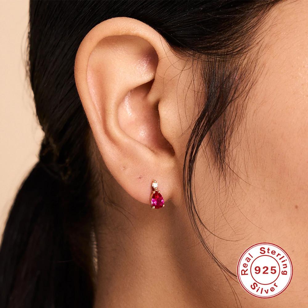 Simple Color Diamond-Set Temperament Commuter Water Drop Ins Wind S925 Sterling Silver Office Worker Stud Earrings