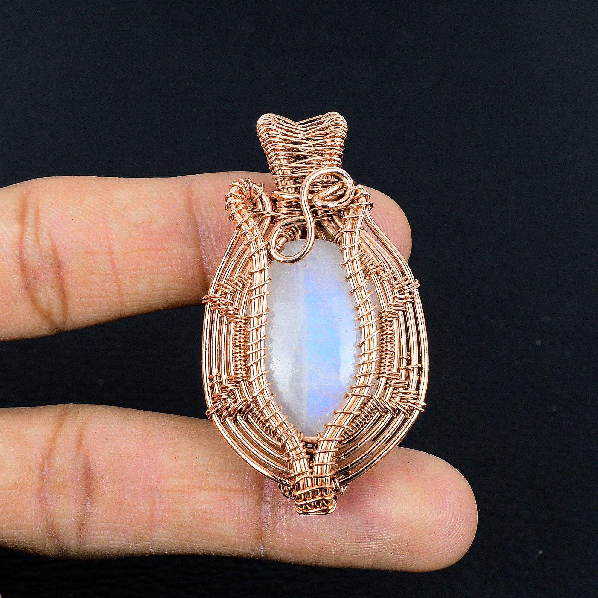 

Кулон из лунного камня, обернутый медной проволокой 999 пробы, кулон из драгоценного камня ручной работы, подарок для мамы, антикварное украшение