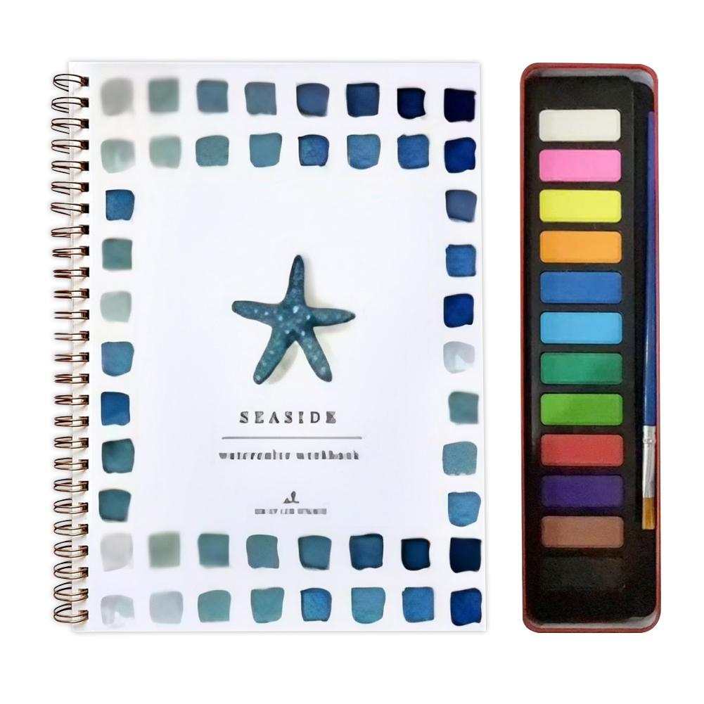Watercolor Painting Kit with Paint Brushes and 12 Colors of Paint Spiral-Bound Pages Water Coloring Books Art Draw Sketch Books