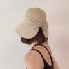 Bow big brim sun hat children versatile travel splicing straw hat summer sunscreen bucket hat folding tide