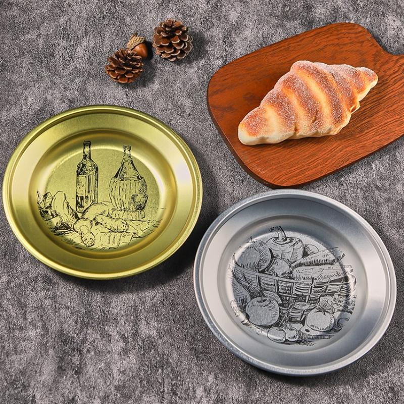 Vassoio portaoggetti retrò Lattina rotonda Desktop Disco Piatto per frutta snack pasticcini Piatto per dolci Caramelliera Strumenti per la conservazione degli alimenti per la cucina domestica