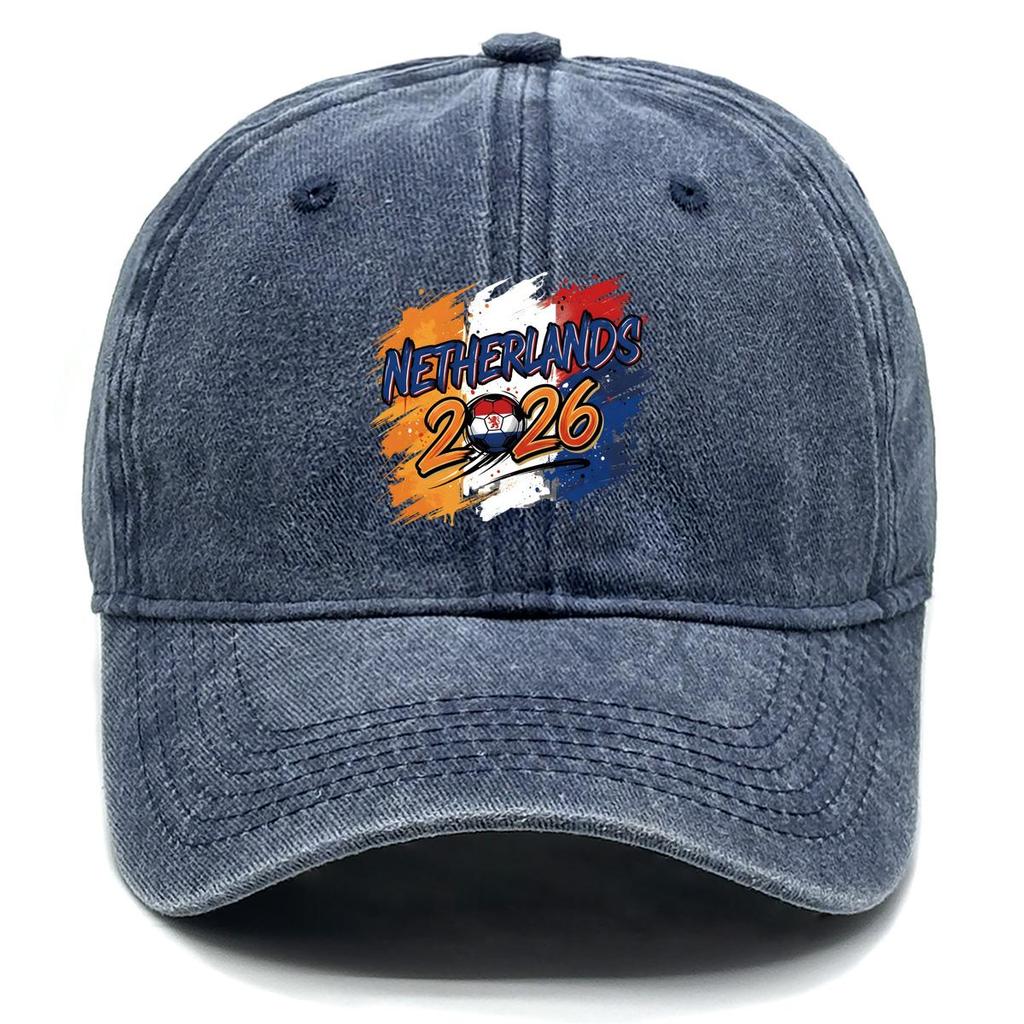 Baseball Hat With 2026 Football Soccer "NETHERLANDS" Flag Printed , Adjustable Sun Hat Casual Hip Hop Retro Unisex Sports Hat