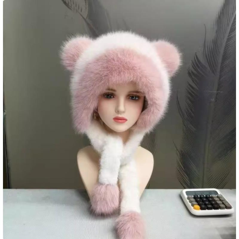 

Новая Утолщенная и Теплая Милая Плюшевая Шапка с Ушками Медвежонка Плюс Бархатная Защита Ушей Сладкая Шапка-Носок Плюшевая Ветрозащитная Шапка One size