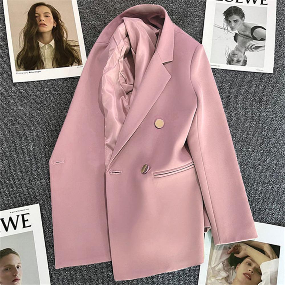 Women's Notched Collar Long Sleeve Blazer Loose Fit Casual Office Jacket Solid Color Single Breasted Pocket Outerwear