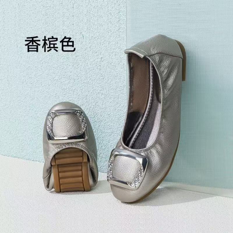 

Egg roll shoes Four seasons single shoes Soft surface Soft sole Flat sole Medium leather shoes Doudou shoes Women 35 шампанского