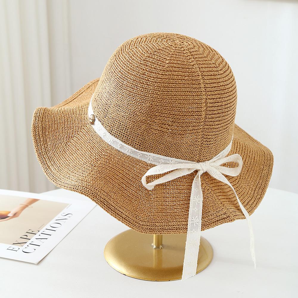 

Large Brim Japanese Style Adult Bucket Hat Summer Women s Sun Protection Foldable Hats with White Ribbon Bow Outdoor Applicable хаки