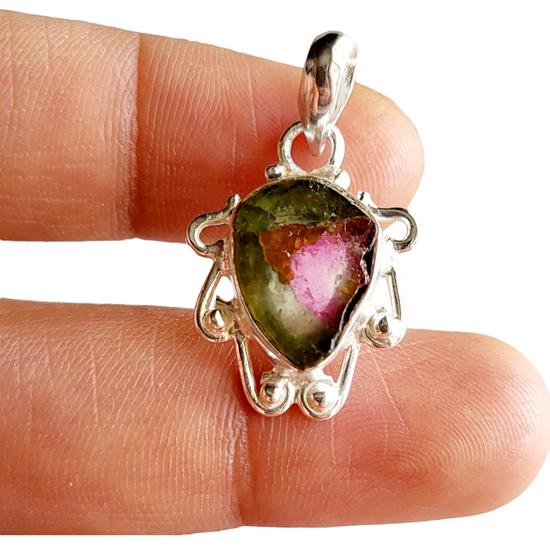Natürlicher Wassermelonen-Turmalin Edelstein 925 Sterlingsilber Seltener Anhänger, Geschenk024