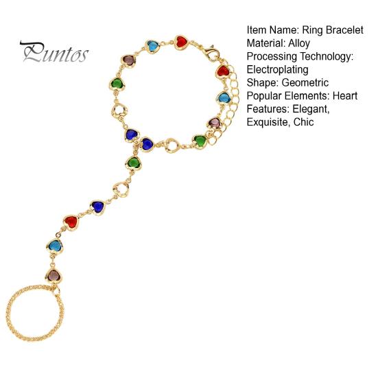 Versatile Fashion Jewelry Hand Chain Bracelet with Ring for Women, Colorful Heart Shaped Wrist Combo Faux Crystal Healing Jewelry, Gifts Best