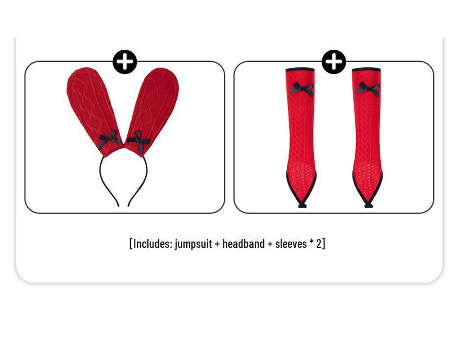 2025 Red Bunny Cheongsam Lingerie: Sexy Knitted Bodysuit