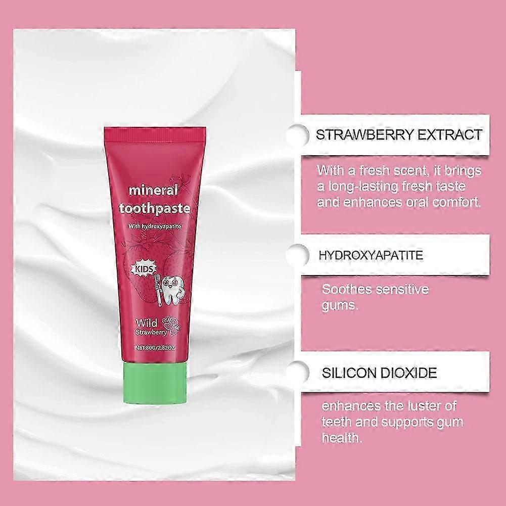 For Kids Strawberry Probiotic Hydroxyapatite Toothpaste 80g Fluoride Free Safe Swallowable Enamel Repair Cavity Protection
